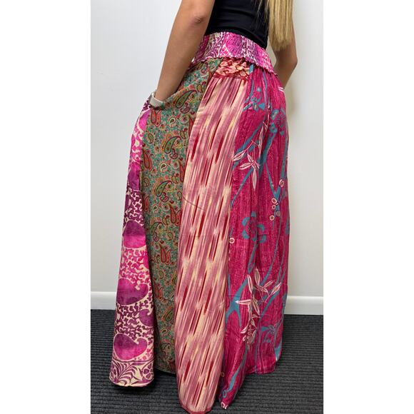 Mixed-print wide-leg trousers- One Size 100% Silk - Picture 2 of 5
